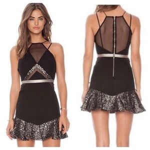 Three Floor Electrum Mesh Brocade Frill Mini Dress
